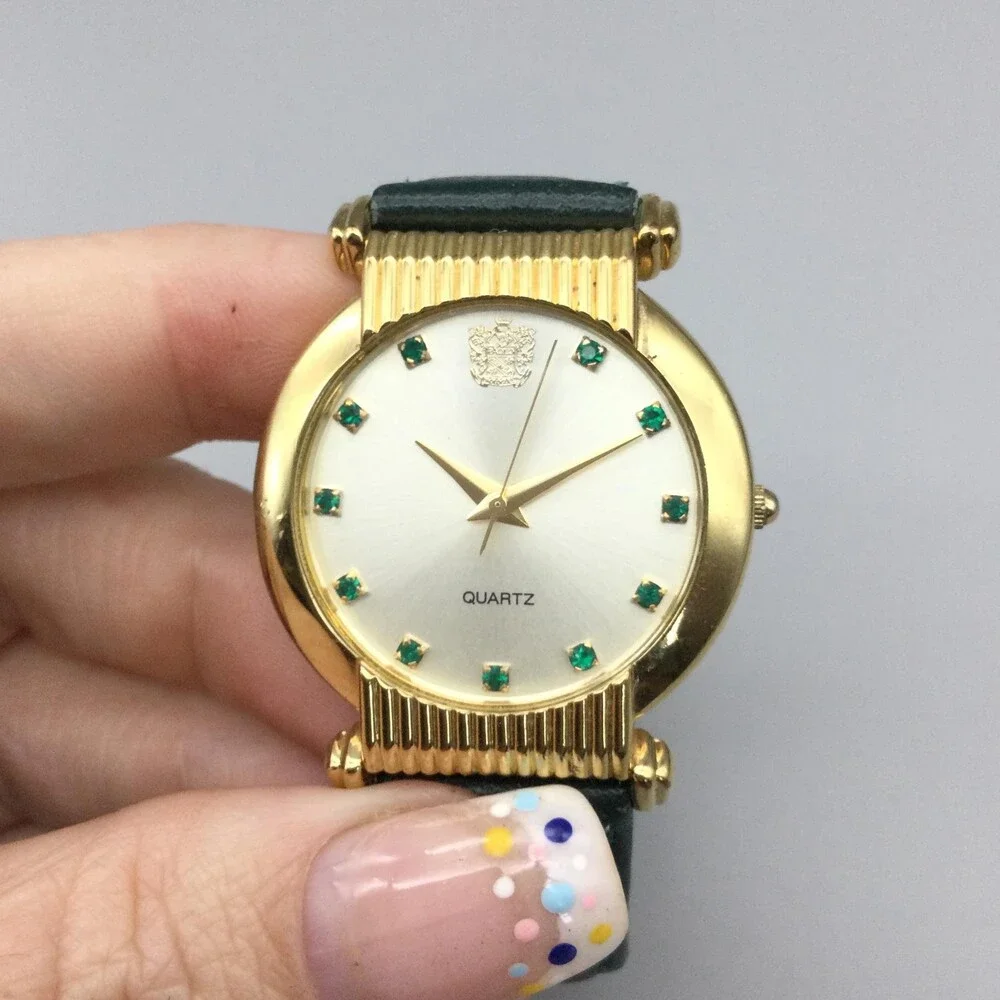 Paolo Gucci Womens Watch 34mm Green Leather Gold Tone PG755YG New Battery - Picture 5 of 14